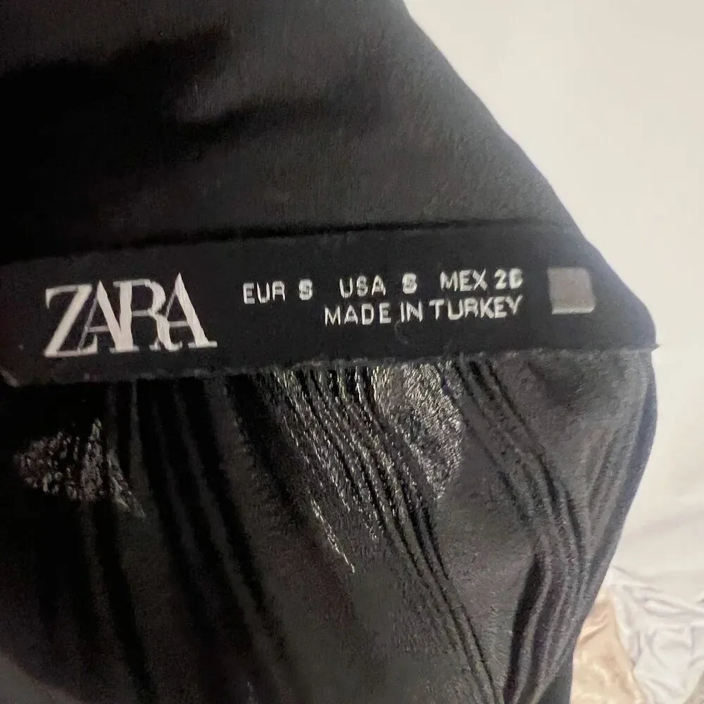 Zara Black Plisse Maxi Skirt Creped Chiffon Gold Buttons Women's Size S